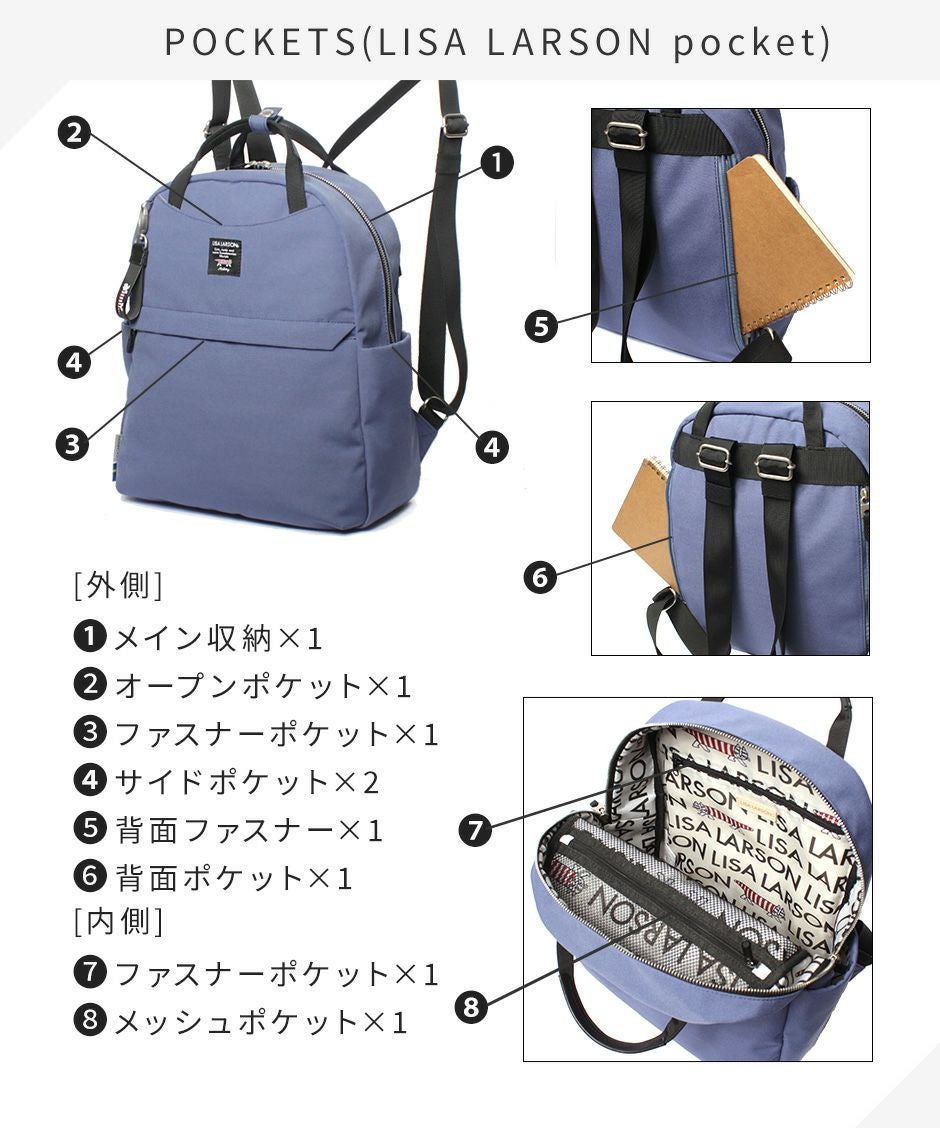 LISA LARSON(リサラーソン) 前持ちも楽々スリム機能性◎ミニリュック