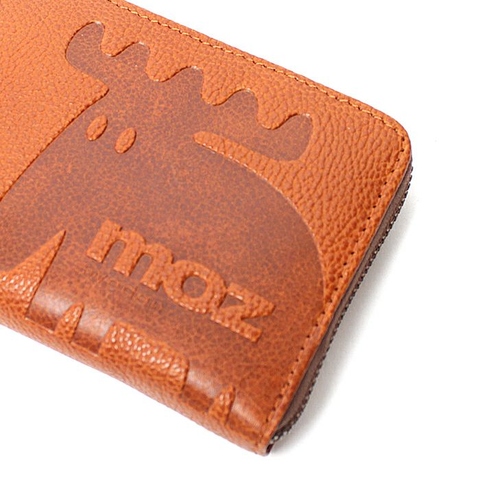 新品 送料無料 moz(モズ) エルク型押し ラウンドファスナー長財布 レッド 送料込 moz モズ Elk エルク ヘラジカ 本革 ラウンドファスナー長財布